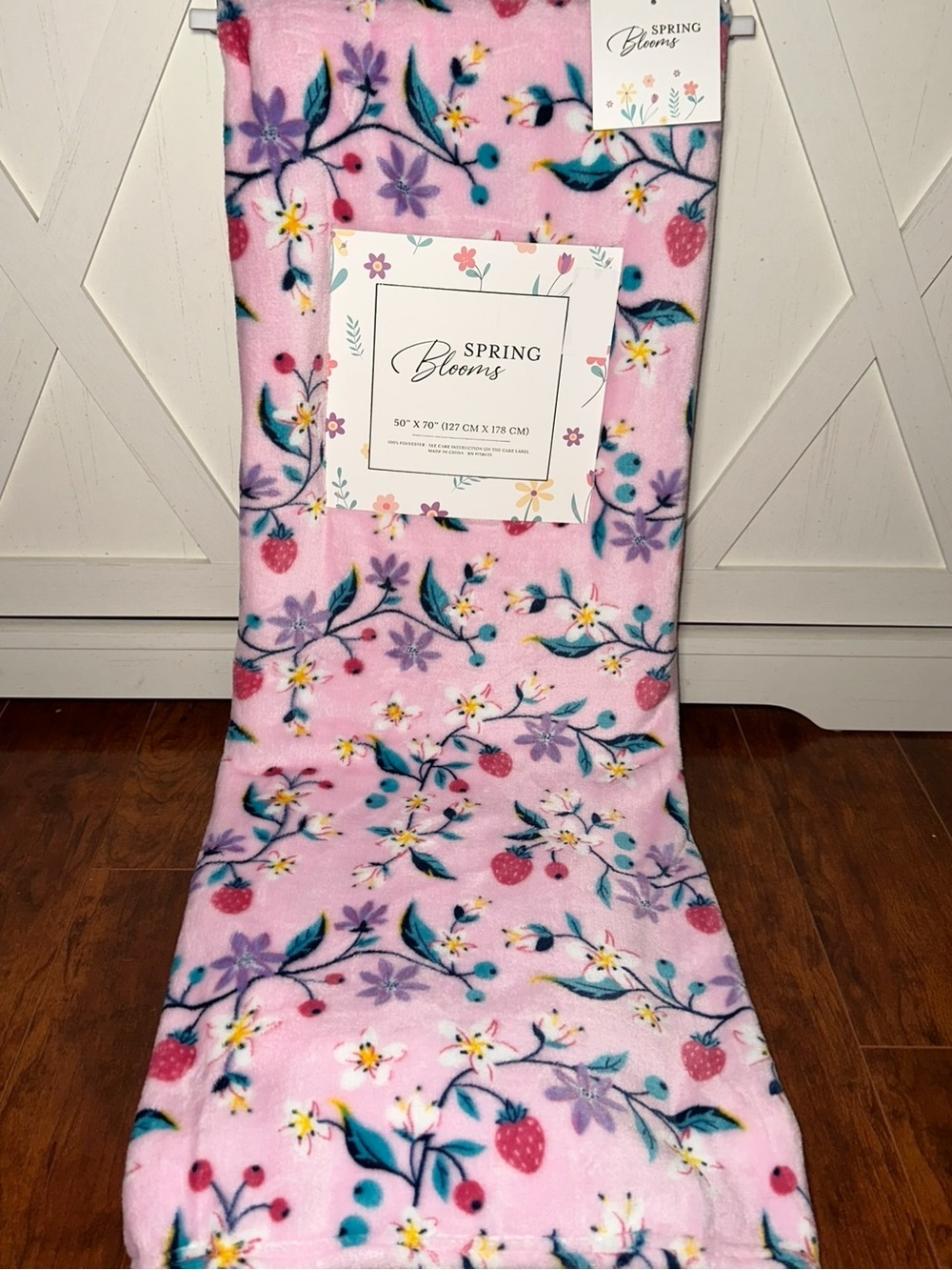 Spring Blooms Pink Floral Strawberry Plush Throw Blanket